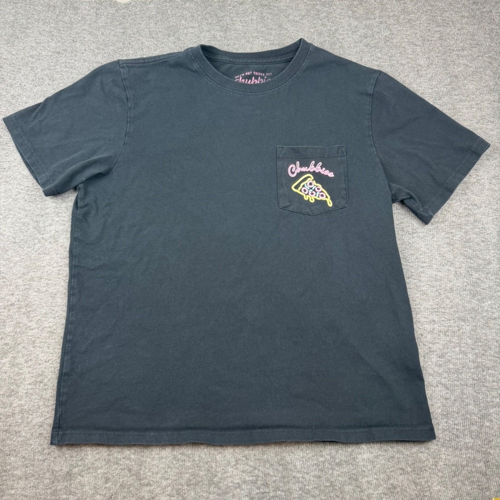 Chubbies Pocket T-Shirt Women's Medium Black Pizza Neon Get It Hot Graphic Tee